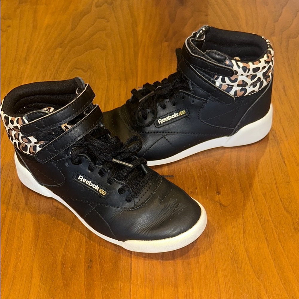 Girls Reebok Black High-Top Sneakers with Leopard 2